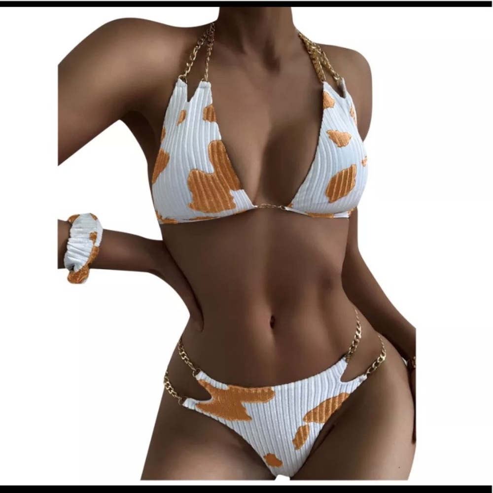 Chain cow print swimsuit